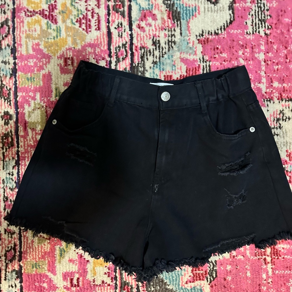 Black Distressed High-Waisted Jean Shorts
